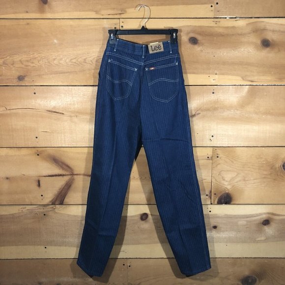Vintage LEE Jr. Gathered Rider Striped Jeans Womens Size 9 Train Conductor - Picture 7 of 12